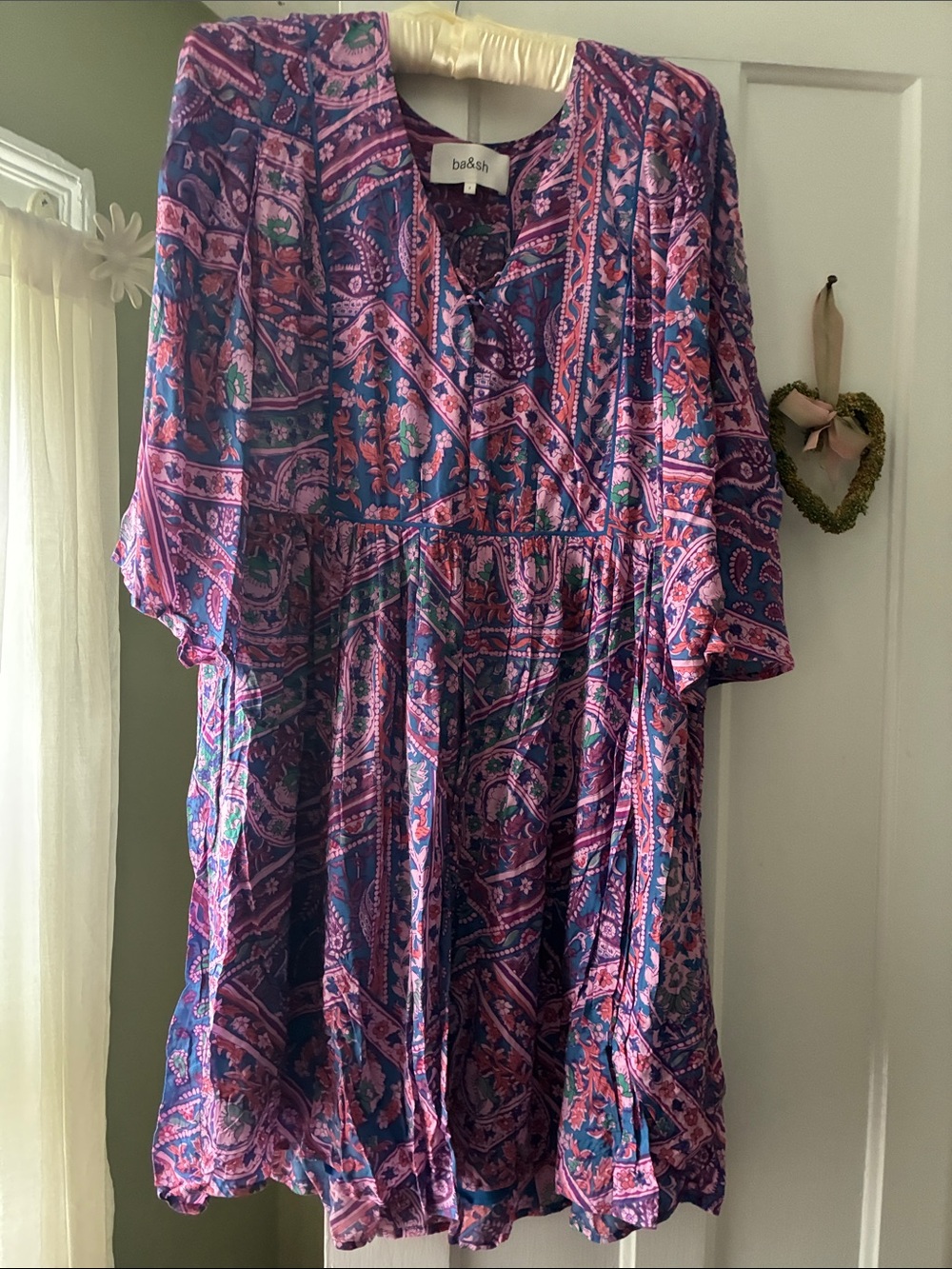 ba&sh Blue and Purple Paisley V-Neck Tunic